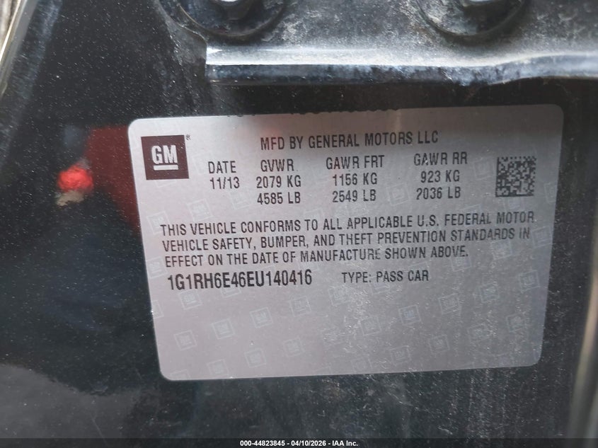 2014 Chevrolet Volt VIN: 1G1RH6E46EU140416 Lot: 44823845