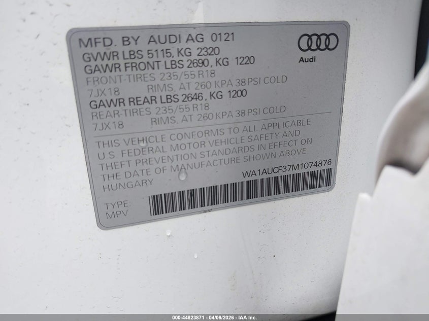 2021 Audi Q3 Premium 40 Tfsi Quattro Tiptronic VIN: WA1AUCF37M1074876 Lot: 44823871