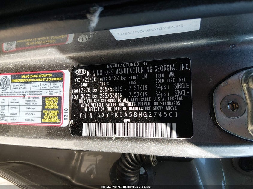 2017 Kia Sorento 3.3 3.3L Sx grey Lot 111044823874 Vin 5XYPKDA58HG274501