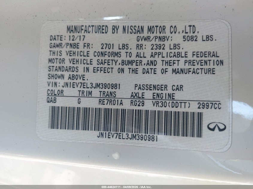 2018 Infiniti Q60 3.0T Luxe VIN: JN1EV7EL3JM390981 Lot: 44824111