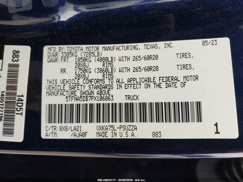VIN 5TFNA5DB7PX106863 2023 TOYOTA TUNDRA PLATINUM