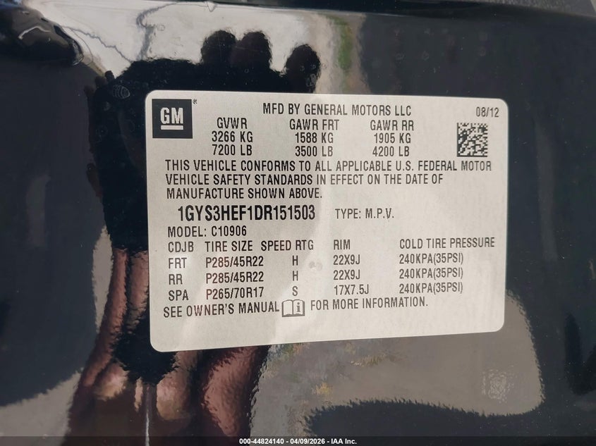 2013 Cadillac Escalade Esv Luxury VIN: 1GYS3HEF1DR151503 Lot: 44824140