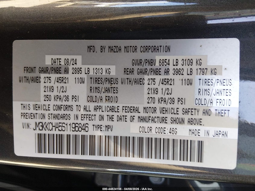 2025 Mazda Cx-90 Phev Premium Sport VIN: JM3KKCHA5S1196846 Lot: 44824156