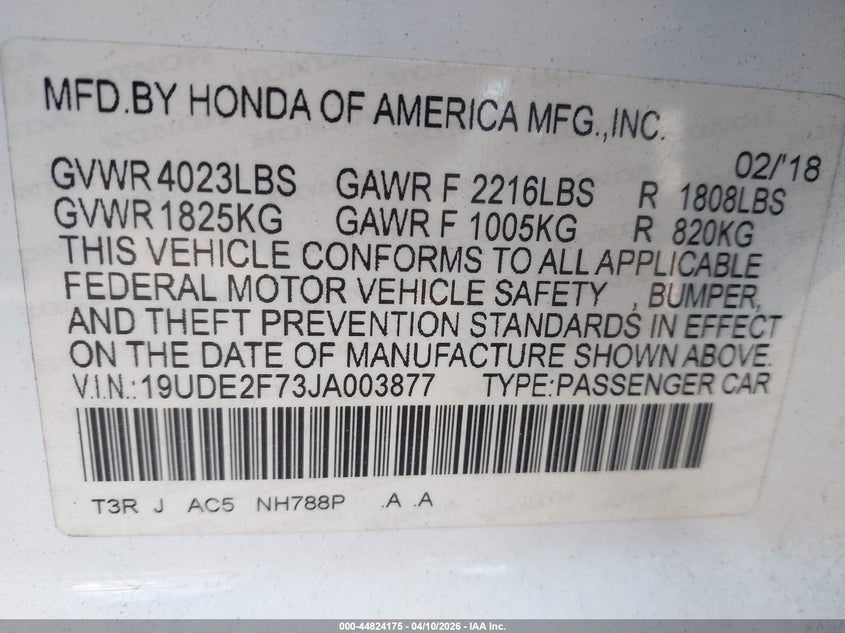 2018 Acura Ilx Premium Package/Technology Plus Package VIN: 19UDE2F73JA003877 Lot: 44824175