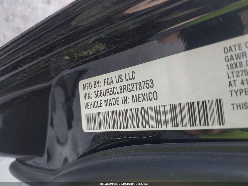 2024 Ram 2500 6.7 Ram Tradesman 4X4 6'4 Box black Lot 111044824182 Vin 3C6UR5CL8RG278753