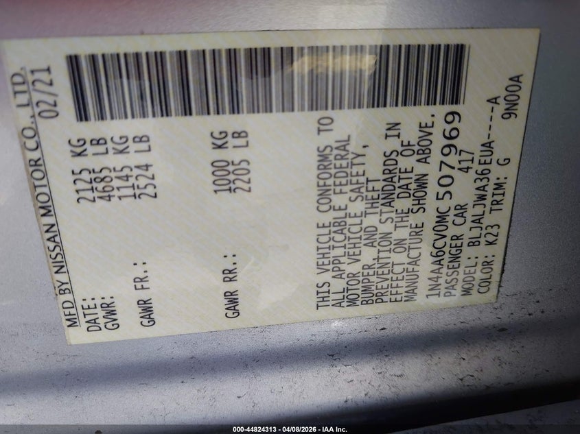 2021 Nissan Maxima 3.5 silver Lot 111044824313 Vin 1N4AA6CV0MC507969