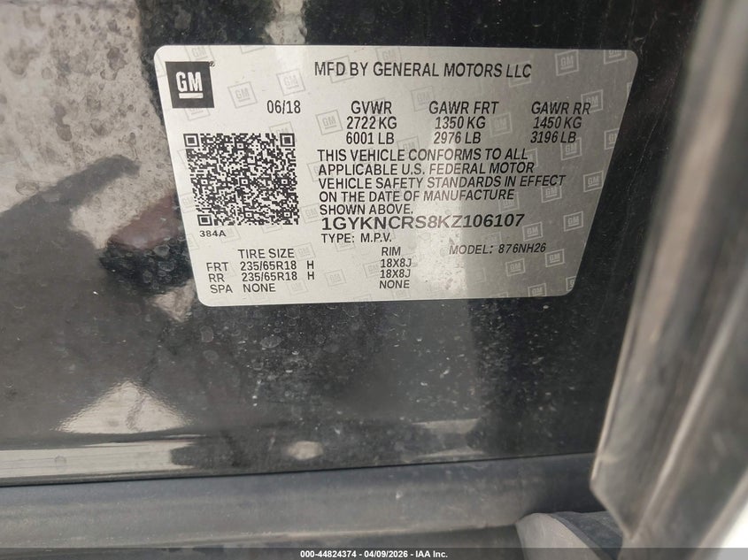 2019 Cadillac Xt5 Luxury VIN: 1GYKNCRS8KZ106107 Lot: 44824374