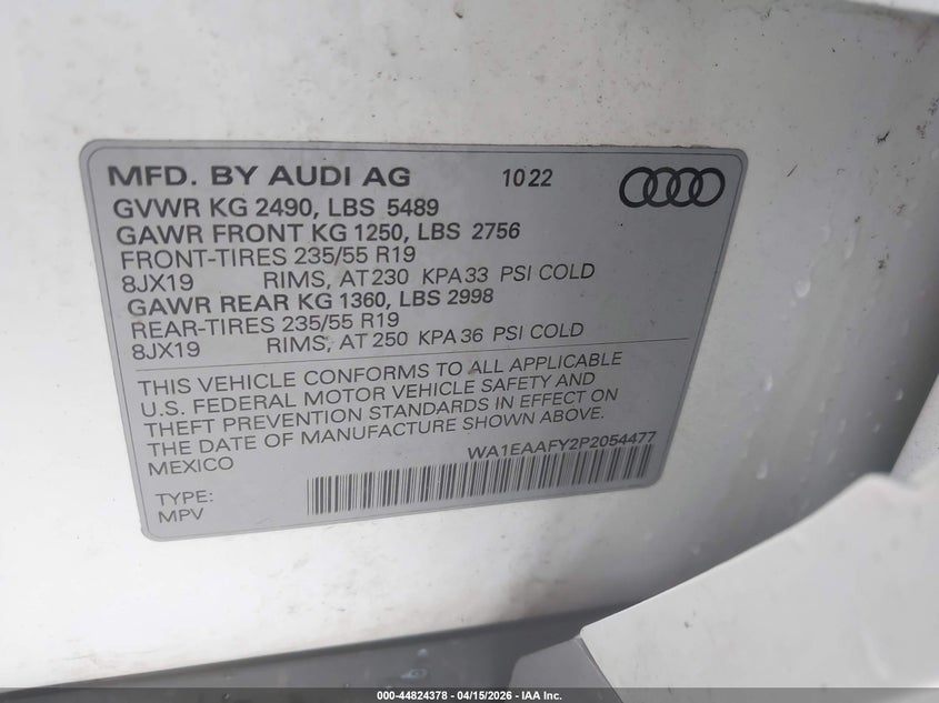 2023 Audi Q5 2.0 Premium Plus 45 Tfsi S Line Quattro white Lot 111044824378 Vin WA1EAAFY2P2054477