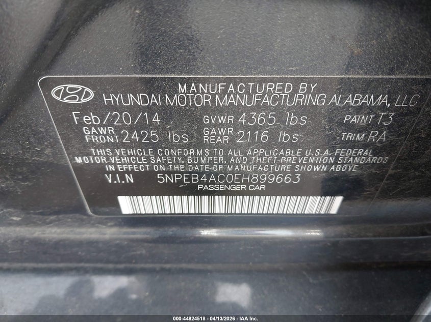 2014 Hyundai Sonata 2.4 Gls blue Lot 111044824518 Vin 5NPEB4AC0EH899663