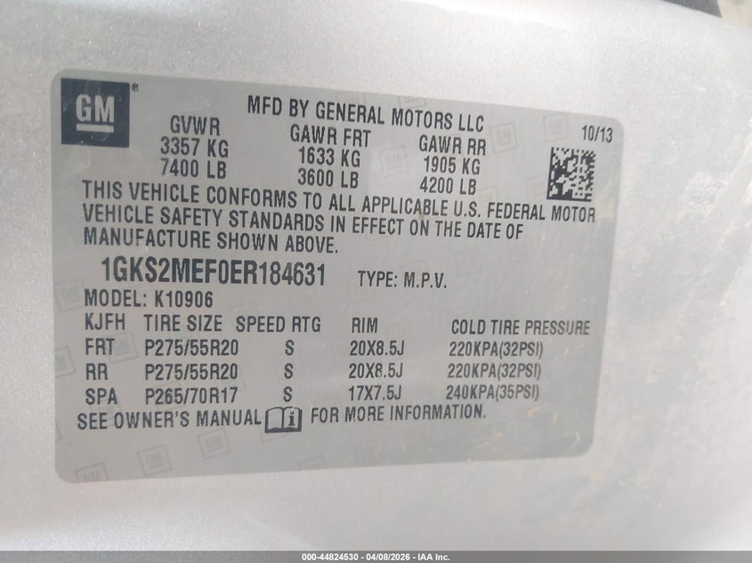 2014 Gmc Yukon 6.2 Xl 1500 Denali silver Lot 111044824530 Vin 1GKS2MEF0ER184631