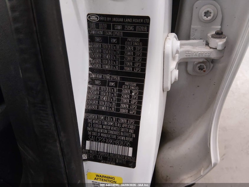 2019 Land Rover Discovery Sport Se VIN: SALCP2FX8KH808795 Lot: 44824595