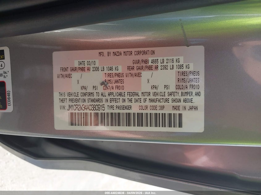 2010 Mazda Mazda5 Sport VIN: JM1CR2W34A0380915 Lot: 44824636