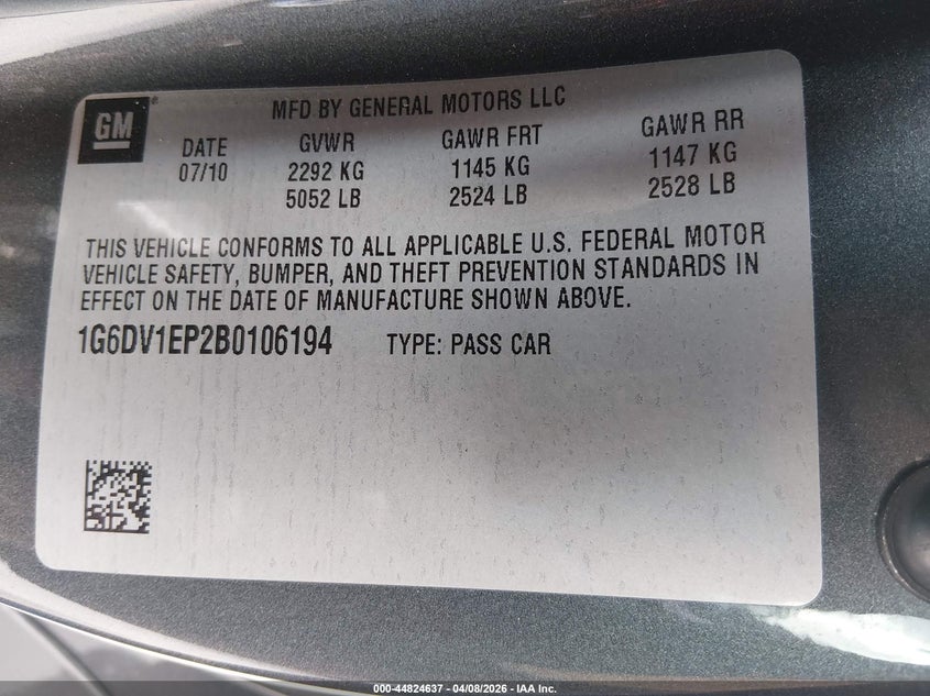 2011 Cadillac Cts-V VIN: 1G6DV1EP2B0106194 Lot: 44824637