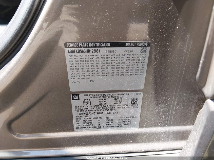 2017 Buick Envision Essence VIN: LRBFXDSA3HD192861 Lot: 44824814