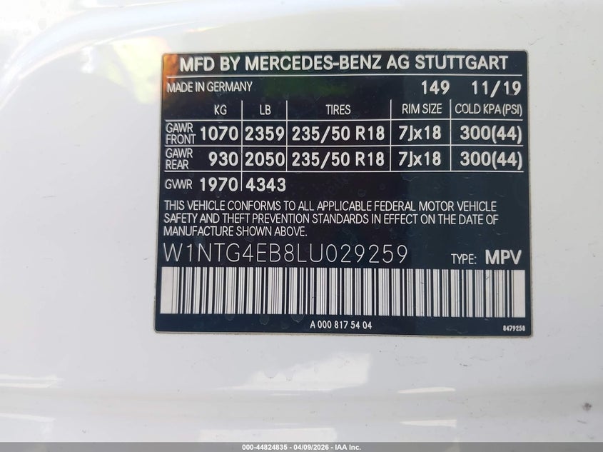 2020 Mercedes-Benz Gla 250 VIN: W1NTG4EB8LU029259 Lot: 44824835
