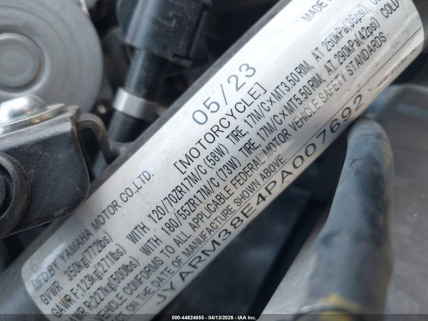 2023 Yamaha Yzfr7 VIN: JYARM38E4PA007692 Lot: 44824855