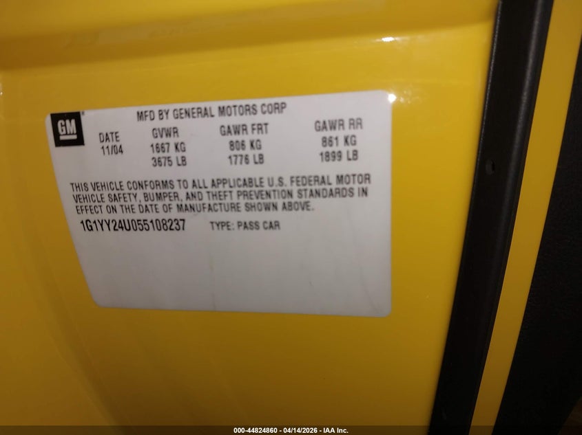 2005 Chevrolet Corvette VIN: 1G1YY24U055108237 Lot: 44824860