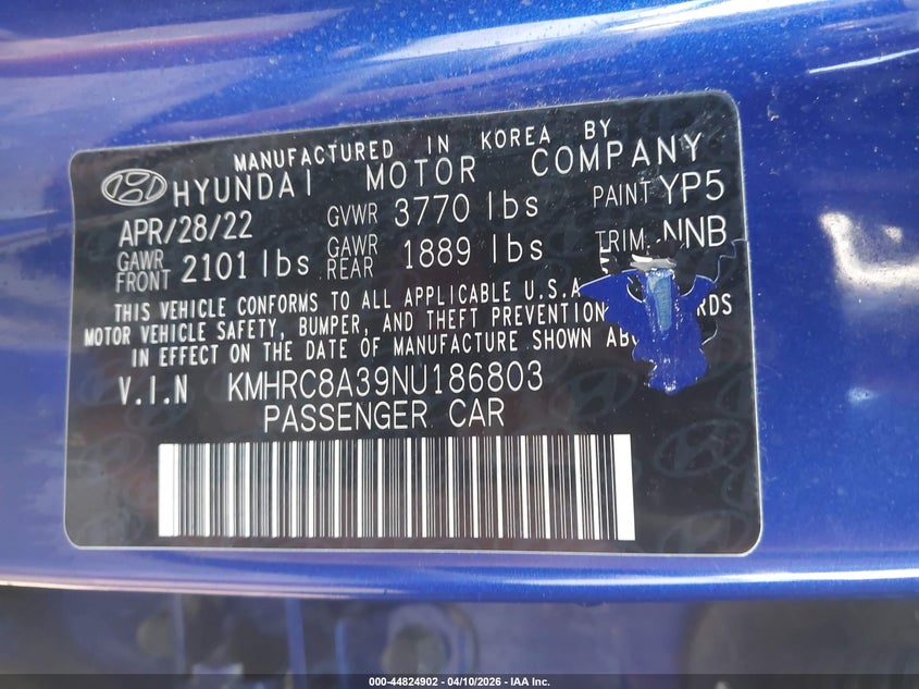 2022 Hyundai Venue Limited VIN: KMHRC8A39NU186803 Lot: 44824902