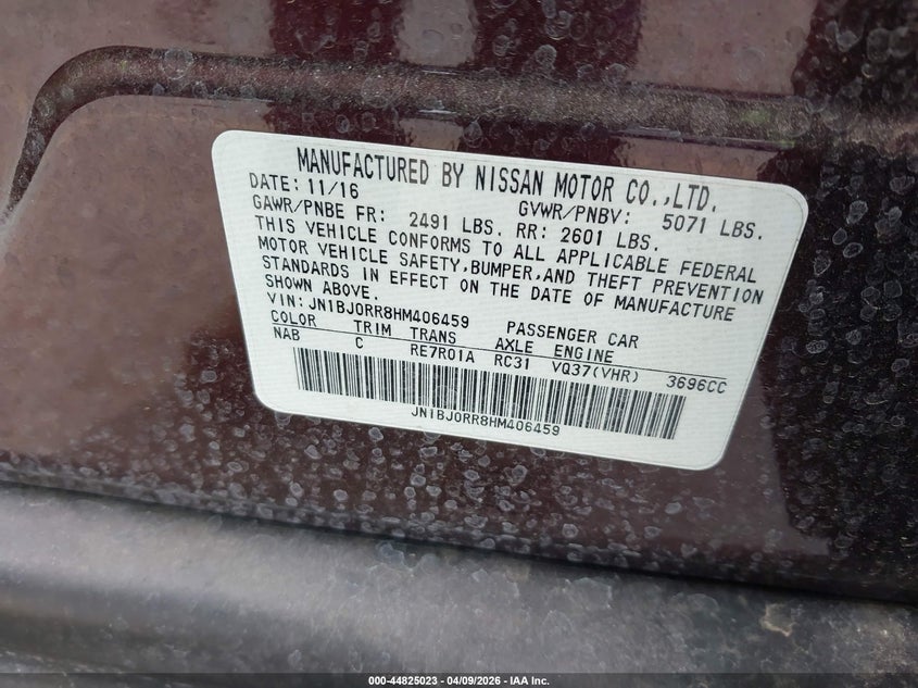 2017 Infiniti Qx50 VIN: JN1BJ0RR8HM406459 Lot: 44825023