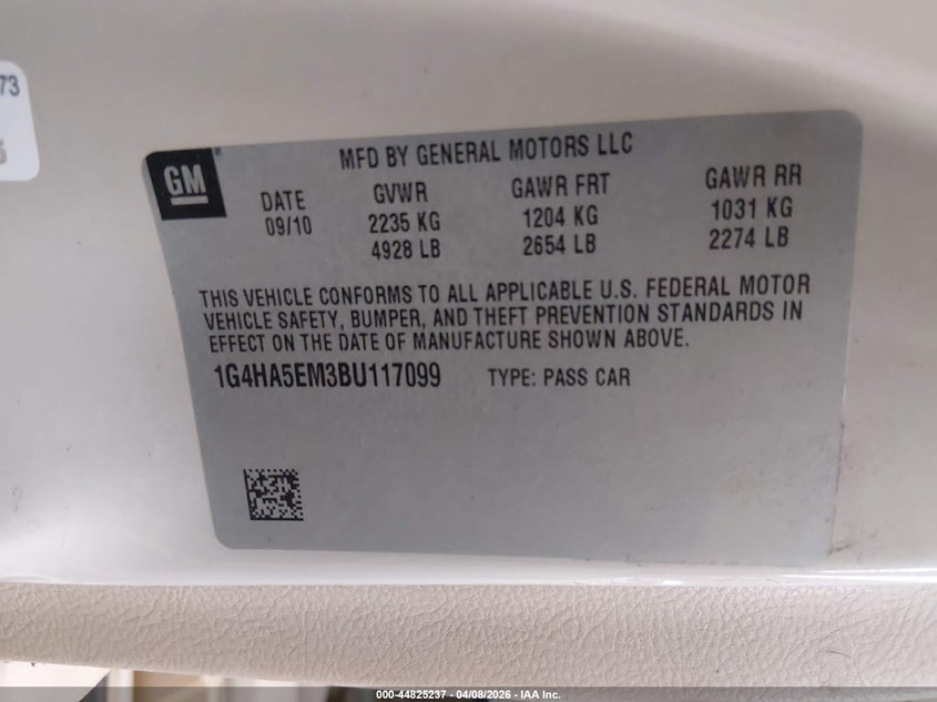 2011 Buick Lucerne Cx VIN: 1G4HA5EM3BU117099 Lot: 44825237