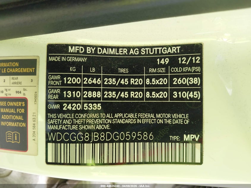 2013 Mercedes-Benz Glk 350 4Matic VIN: WDCGG8JB8DG059586 Lot: 44825248