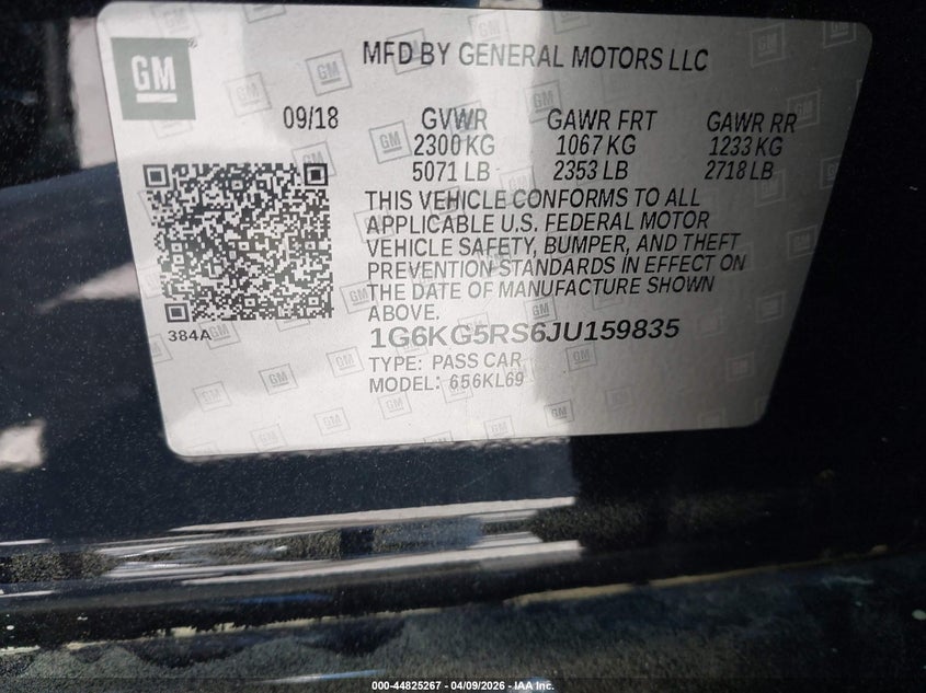 2018 Cadillac Ct6 Premium Luxury VIN: 1G6KG5RS6JU159835 Lot: 44825267