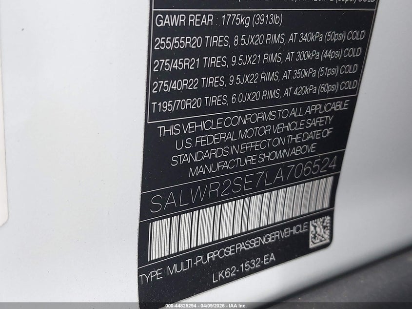 2020 Land Rover Range Rover Sport Hse Dynamic VIN: SALWR2SE7LA706524 Lot: 44825294