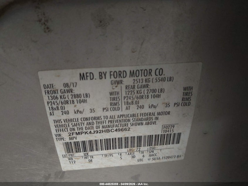2017 Ford Edge 2.0 Sel silver Lot 111044825359 Vin 2FMPK4J92HBC49662