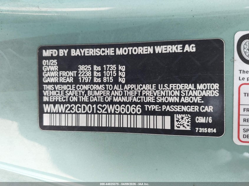 2025 Mini Hardtop Cooper S VIN: WMW23GD01S2W96066 Lot: 44825375