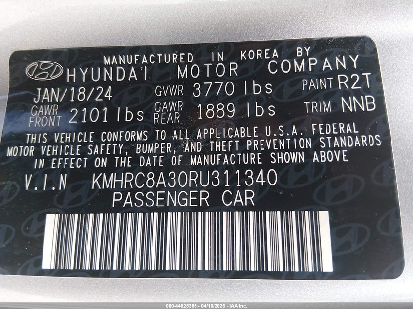 2024 Hyundai Venue Sel VIN: KMHRC8A30RU311340 Lot: 44825385