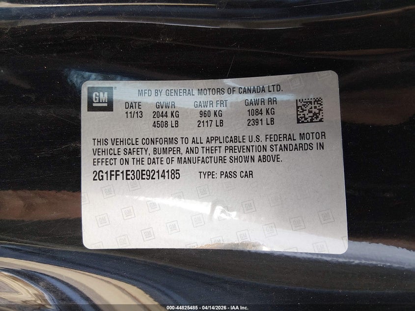 2014 Chevrolet Camaro 1Lt VIN: 2G1FF1E30E9214185 Lot: 44825485
