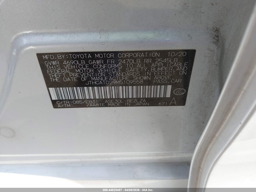 2021 Lexus Is 300 VIN: JTHCA1D29M5109558 Lot: 44825497