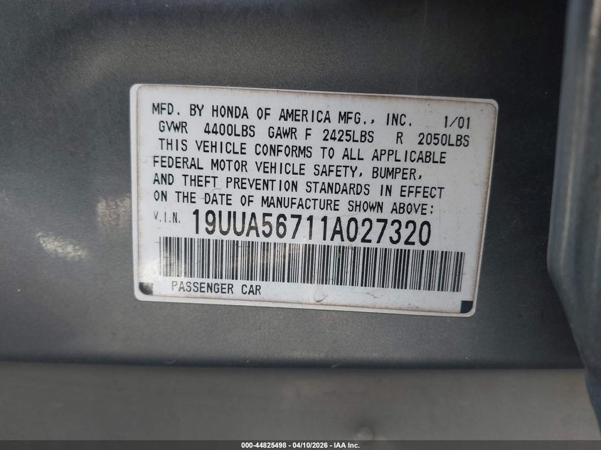 2001 Acura Tl 3.2 VIN: 19UUA56711A027320 Lot: 44825498