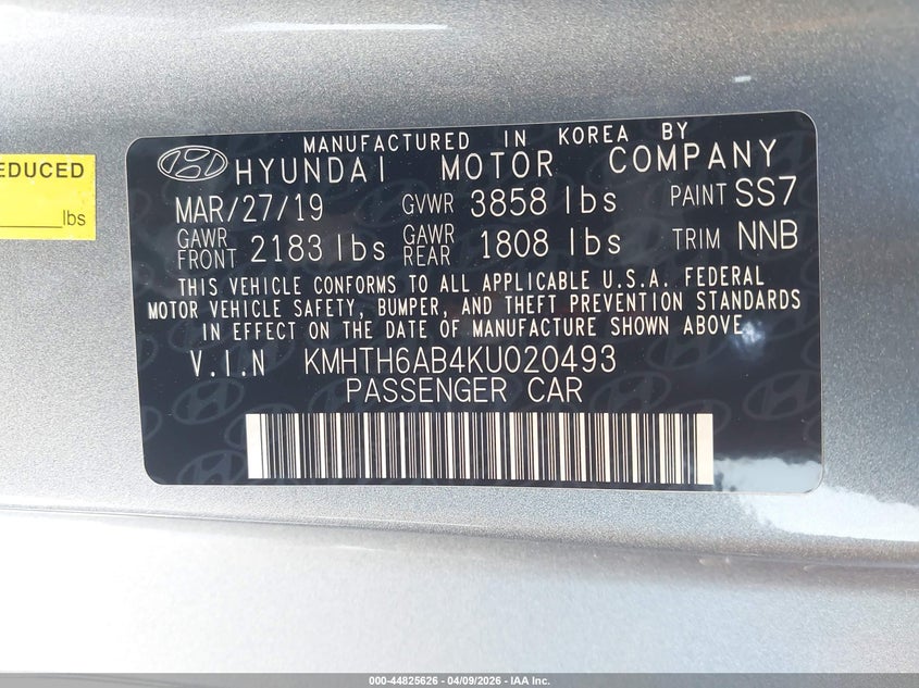 2019 Hyundai Veloster Turbo VIN: KMHTH6AB4KU020493 Lot: 44825626