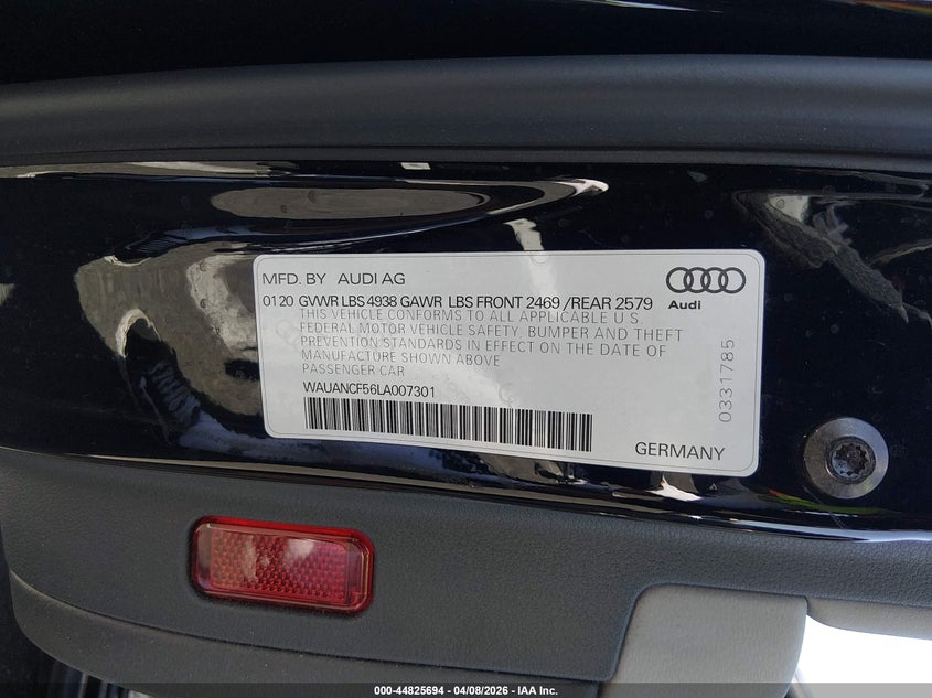 2020 Audi A5 Sportback Premium 45 Tfsi Quattro S Tronic VIN: WAUANCF56LA007301 Lot: 44825694