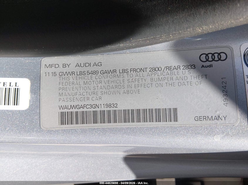 2016 Audi A7 3.0T Premium Plus VIN: WAUWGAFC3GN119832 Lot: 44825698