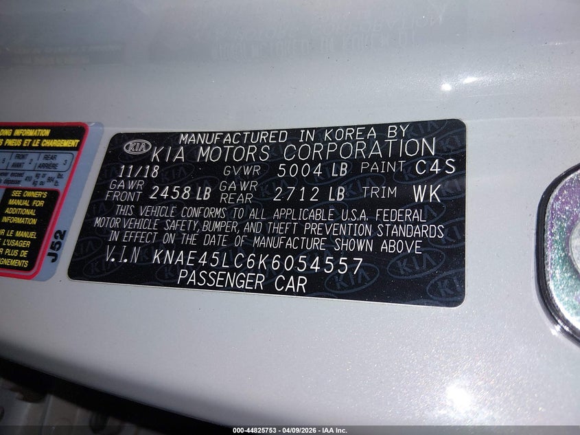 2019 Kia Stinger Gt1 VIN: KNAE45LC6K6054557 Lot: 44825753