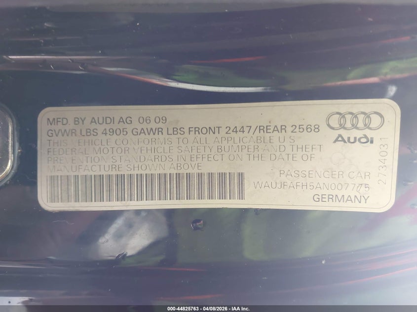 2010 Audi A5 2.0T Premium VIN: WAUJFAFH5AN007775 Lot: 44825763