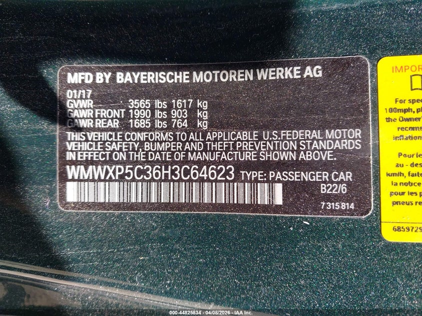 2017 Mini Hardtop Cooper VIN: WMWXP5C36H3C64623 Lot: 44825834