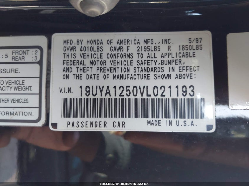 1997 Acura Cl 2.2 VIN: 19UYA1250VL021193 Lot: 44825912