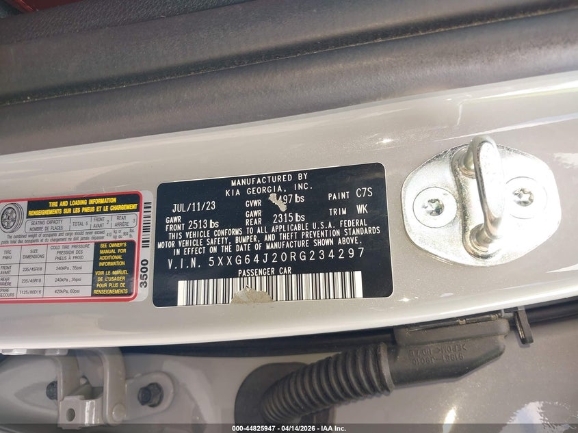 2024 Kia K5 Gt-Line VIN: 5XXG64J20RG234297 Lot: 44825947