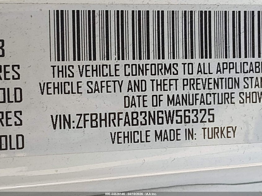 2022 Ram Promaster City Cargo Van VIN: ZFBHRFAB3N6W56325 Lot: 44826146