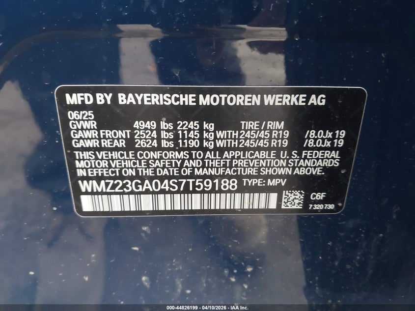 2025 Mini Countryman Cooper S VIN: WMZ23GA04S7T59188 Lot: 44826199