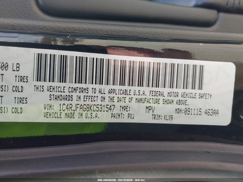 2019 Jeep Grand Cherokee Altitude 4X4 VIN: 1C4RJFAG8KC531547 Lot: 44826256
