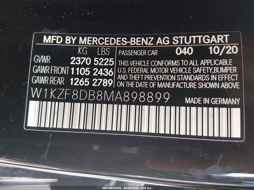 2021 Mercedes-Benz E 350 VIN: W1KZF8DB8MA898899 Lot: 44826295