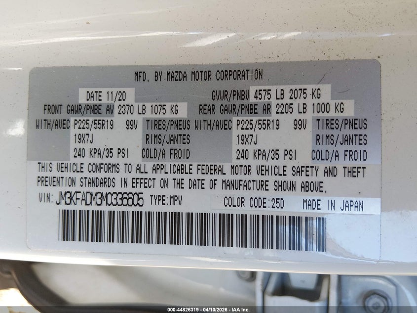 2021 Mazda Cx-5 2.5 Cx-5 Grand Touring white Lot 111044826319 Vin JM3KFADM3M0336605