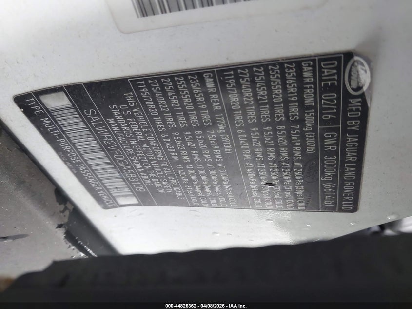 2016 Land Rover Range Rover Sport 3.0L V6 Supercharged Hse VIN: SALWR2VF0GA583109 Lot: 44826362