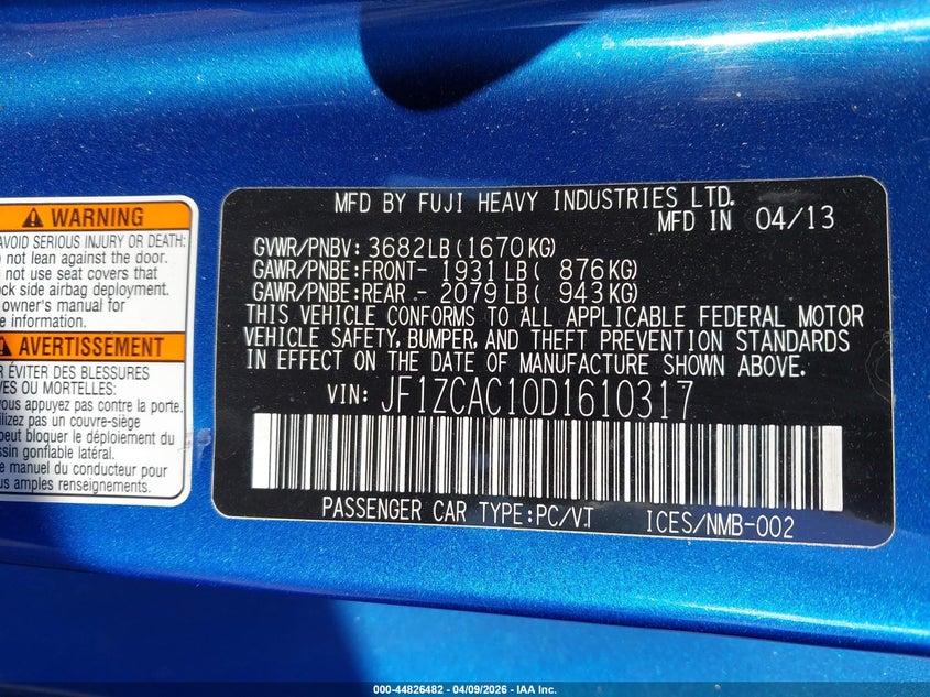 2013 Subaru Brz Limited VIN: JF1ZCAC10D1610317 Lot: 44826482