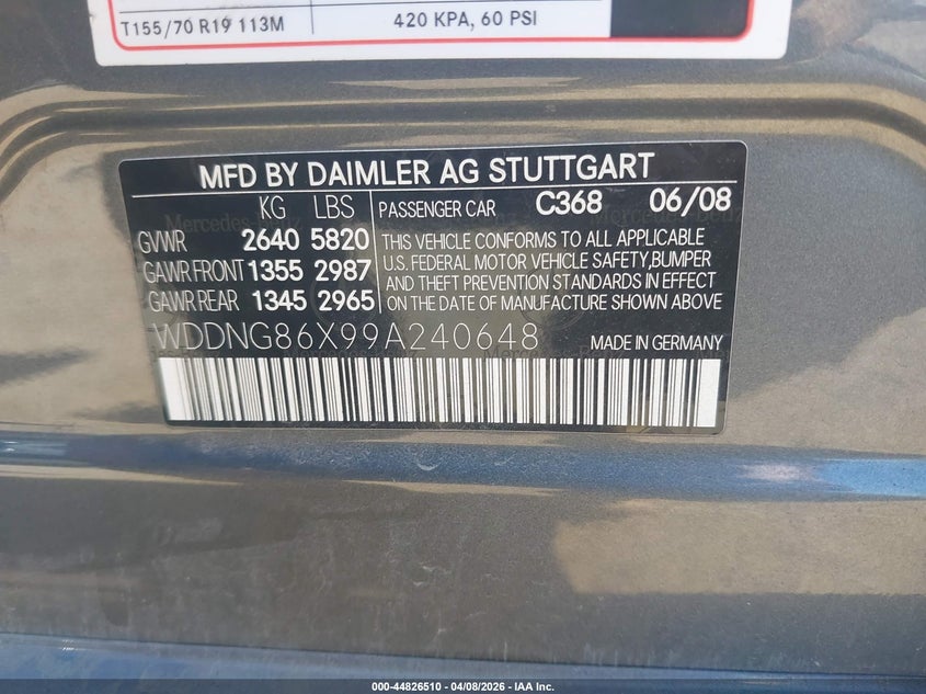 2009 Mercedes-Benz S 550 4Matic VIN: WDDNG86X99A240648 Lot: 44826510