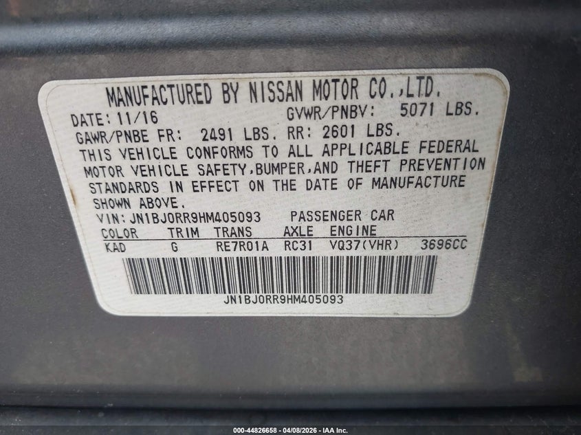 2017 Infiniti Qx50 VIN: JN1BJ0RR9HM405093 Lot: 44826658